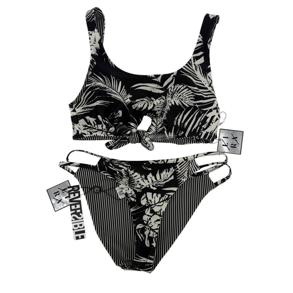 Lira Reversible Bikini Size M Black White Tropical Knot Tie Swimsuit Two Piece
